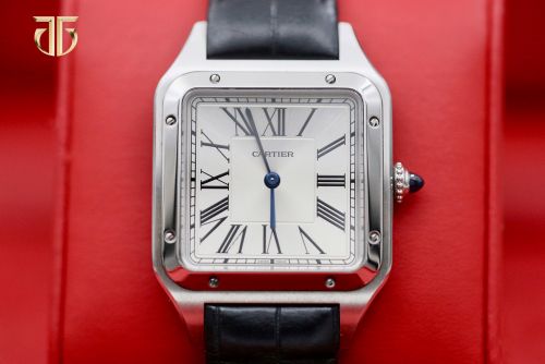Cartier Santos Dumont Large Black Strap Steel Mens Watch WSSA0022